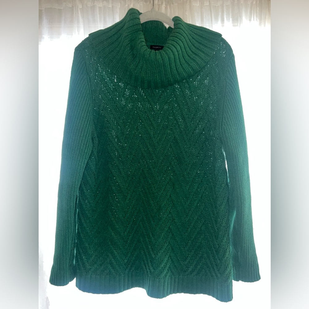 Talbots pullover knit green cowl neck Sweater size large